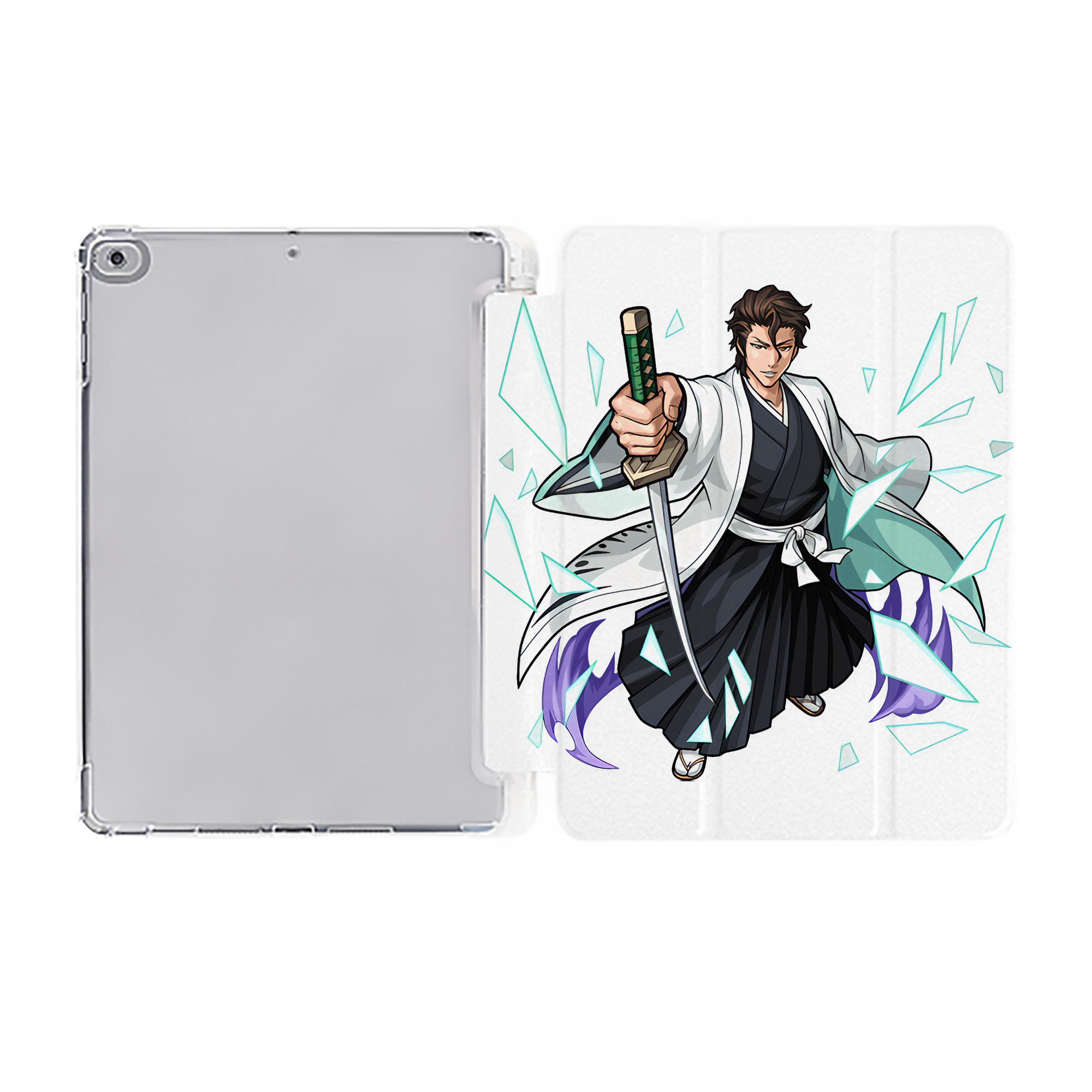 （画像用） ブリーチ 藍染 惣右介（あいぜん そうすけ） BLEACH Aizen Sousuke IPad ケース ペン収納付き 三つ折りスタンド PUレザー×シリコン 対応機種9.5/10.5/10.9インチ
